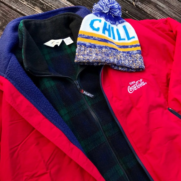 1990’s, Red w/Navy Fleece Lining, Embroidered “Enjoy Coca-Cola”, ViaSport Jacket - Picture 4 of 8
